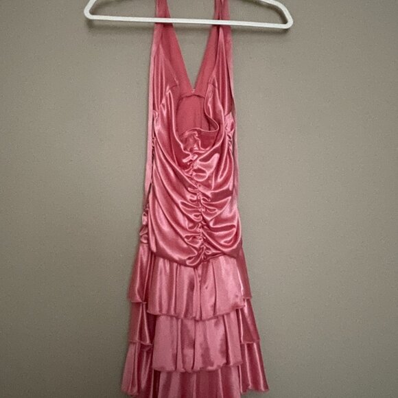 XOXO, S, Midi, Halter Neck, Silky, Ruched, Layered Ruffle, Cocktail Dress - Picture 4 of 6